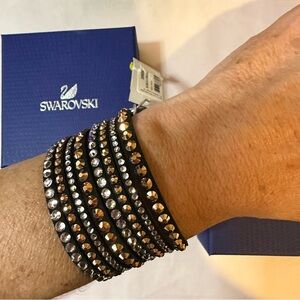 Swarovski Suede Brown wrap Bracelet with Cooper and Clear Crystal
